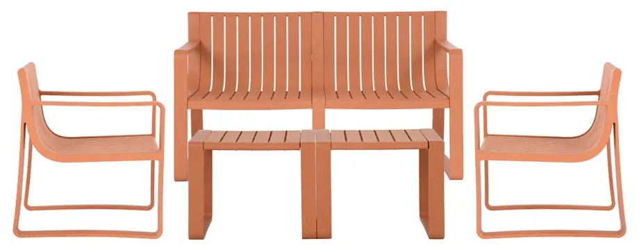 Conjunto 5 Peças Área Externa Bahamas 2 Poltronas 2 Mesas de Centro 1 Sofá 120cm em Fibra Natural Pêssego G56 - Gran Belo
