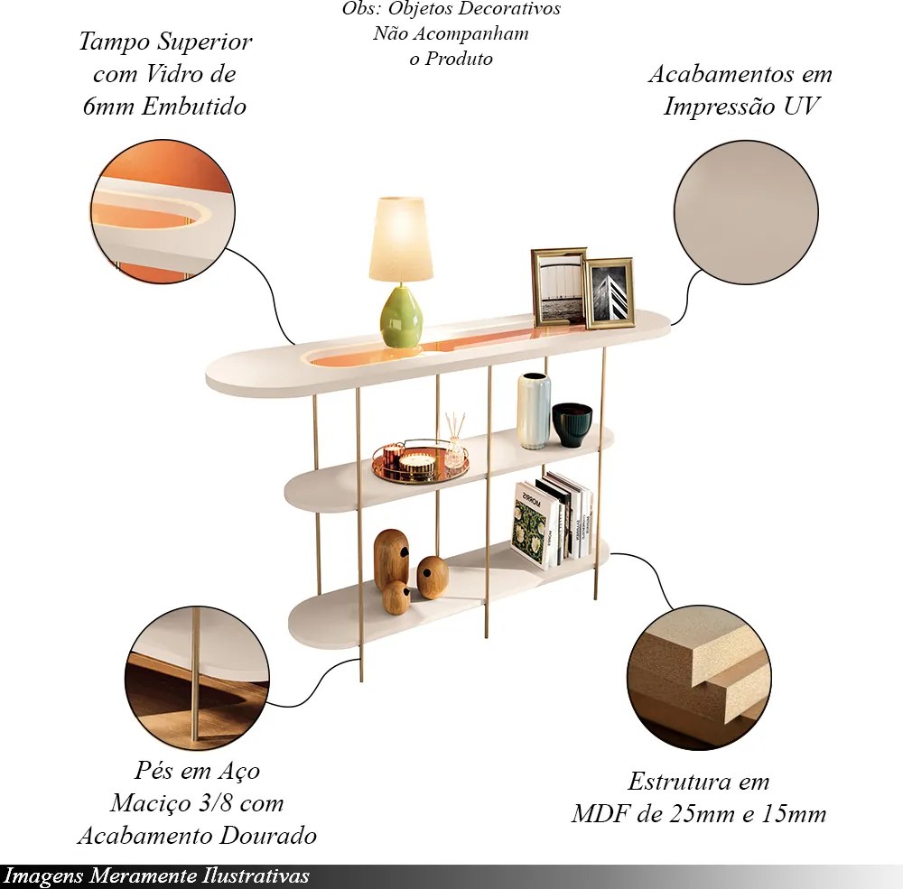 Conjunto Mesa Centro Sky Tampo MDF e Aparador Inifnity com Pés em Aço Off White G26 - Hb Móveis