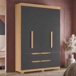 Guarda Roupa Solteiro 160cm 4 Portas Doble Freijó/Titanium - Albatroz