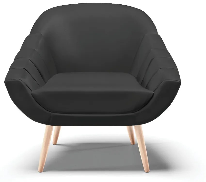 Poltrona Giovana Corino Preto Pés Palito Natural - Indo Decorar