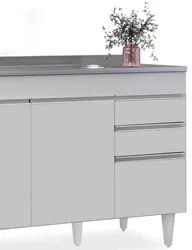 Balcão Gabinete com Pia Inox 120cm Michigan Branco - Lumil