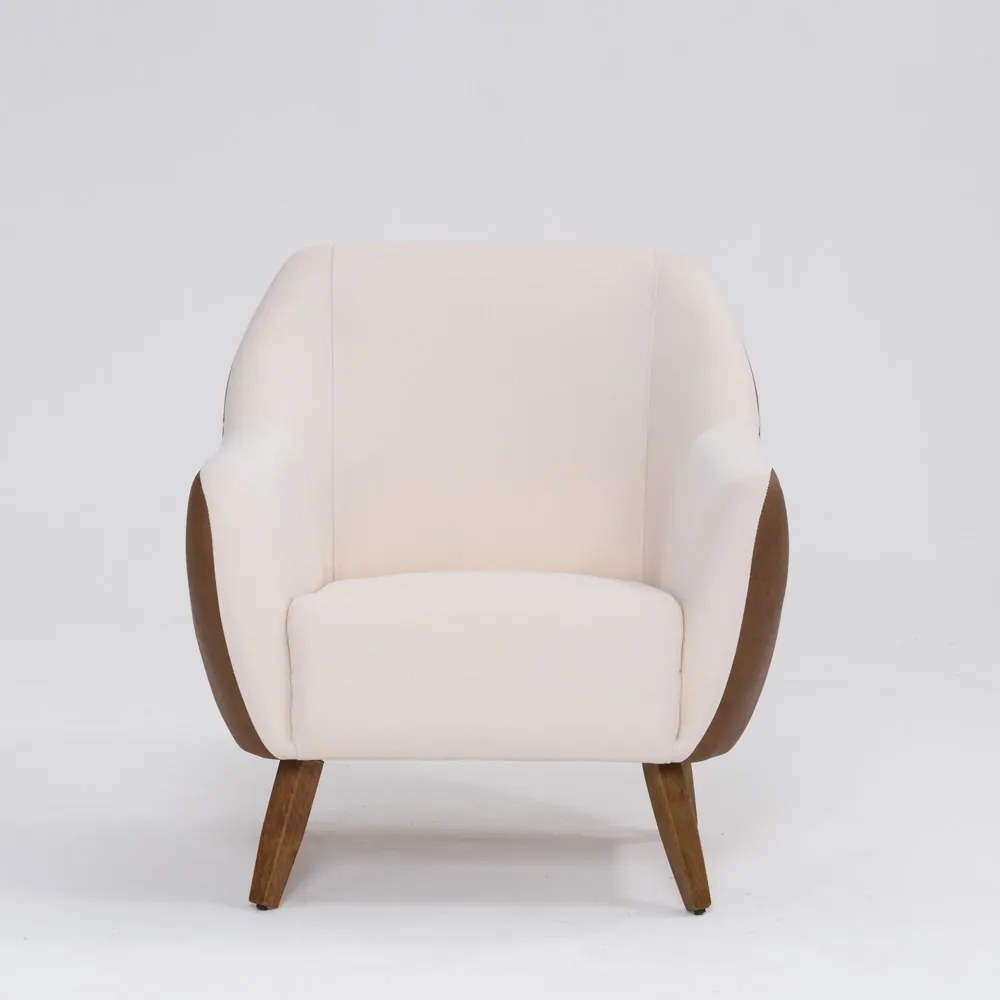 Poltrona Decorativa Pauline D07 Corano Terracota e Linho Pérola - D'Rossi