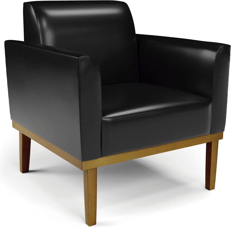 Poltrona Decorativa Isabella Pés Fixo em Madeira Castanho PU Preto Brilho G19 - Gran Belo