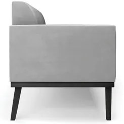 Sofá Namoradeira e 1 Poltrona Base Madeira Preto Maressa Suede Cinza -