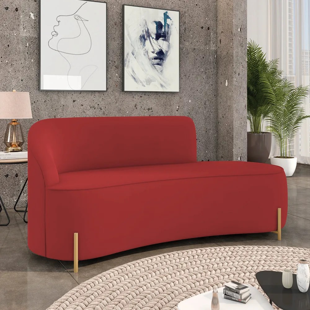 Sofá 3 Lugares Orgânico 180cm Pé Dourado Morgan Veludo D03 - D'Rossi - Marsala