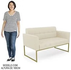 Sofá Namoradeira e 2 Poltronas Base Industrial Dourado Ana Linho Bege