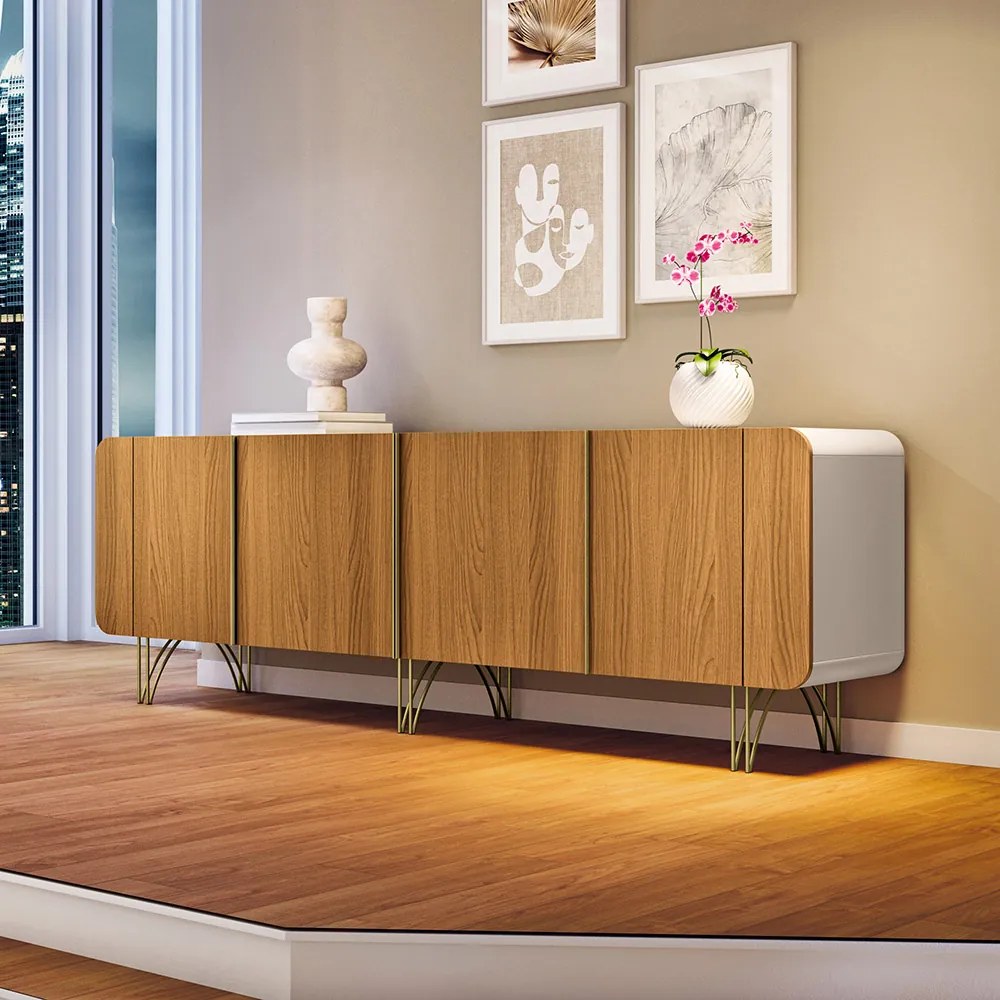 Balcão Aparador Buffet Anabelle Off White/Cinamomo H01 - D'Rossi