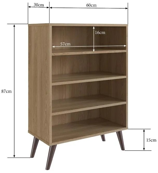 Estante Livreiro Retrô com 3 Prateleiras Sala Quarto Oak