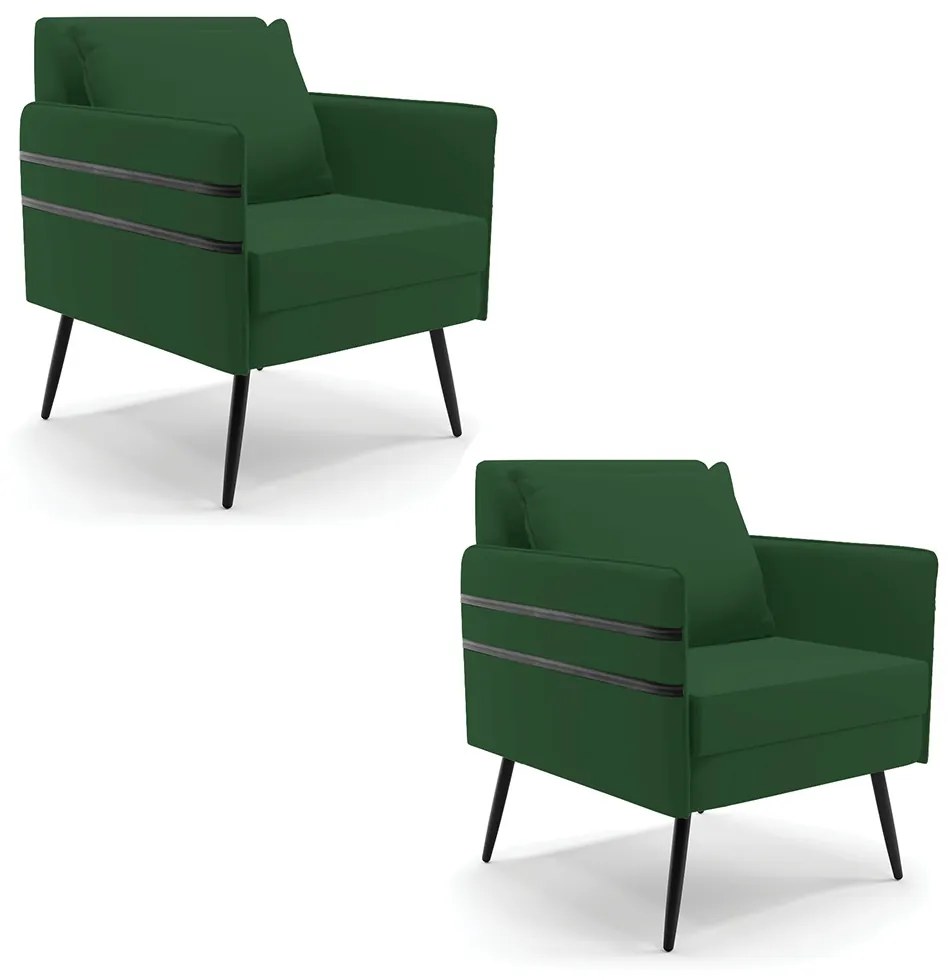 Kit 02 Poltronas Mari Veludo Verde Pés Palito de Ferro Preto - D'Rossi