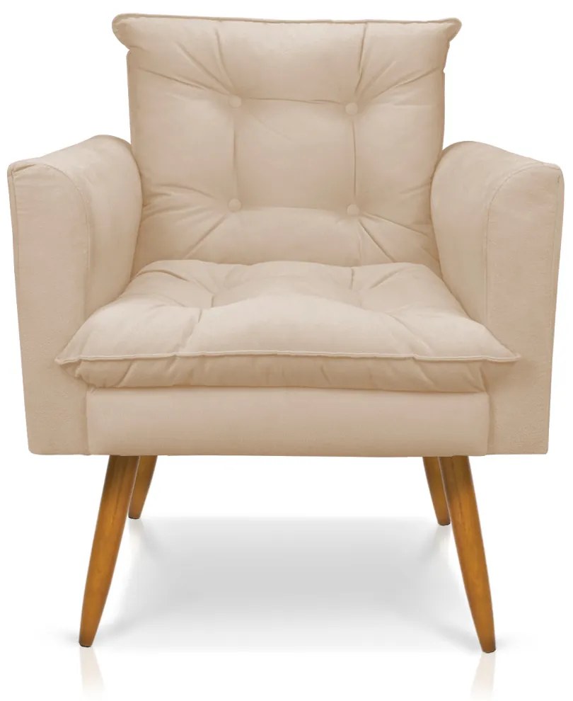 Kit 2 Poltronas Tais Suede Pés Palito Castanho - D'Rossi - Bege