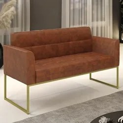 Sofá Namoradeira Base Industrial Dourado Ana Sintético PU Nozes - Ibiz