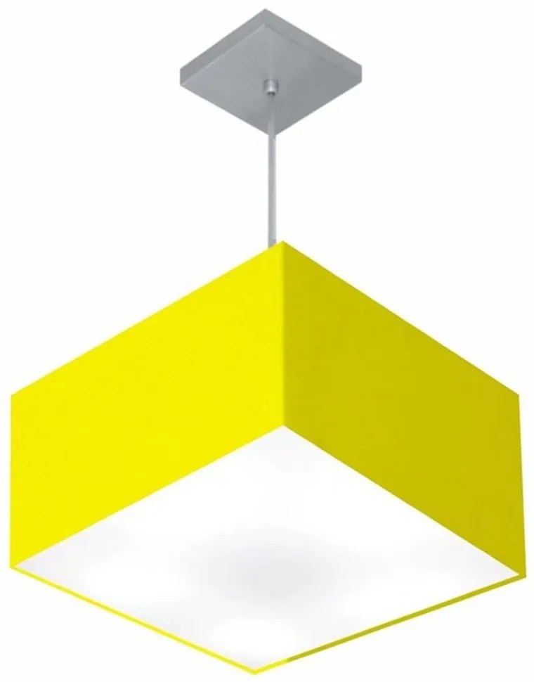 Lustre Pendente Quadrado Md-4020 Cúpula em Tecido 21/35x35cm Amarelo - Bivolt