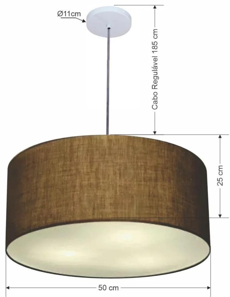 Lustre Pendente Cilíndrico Md-4100 Cúpula em Tecido 50x25cm Café - Bivolt