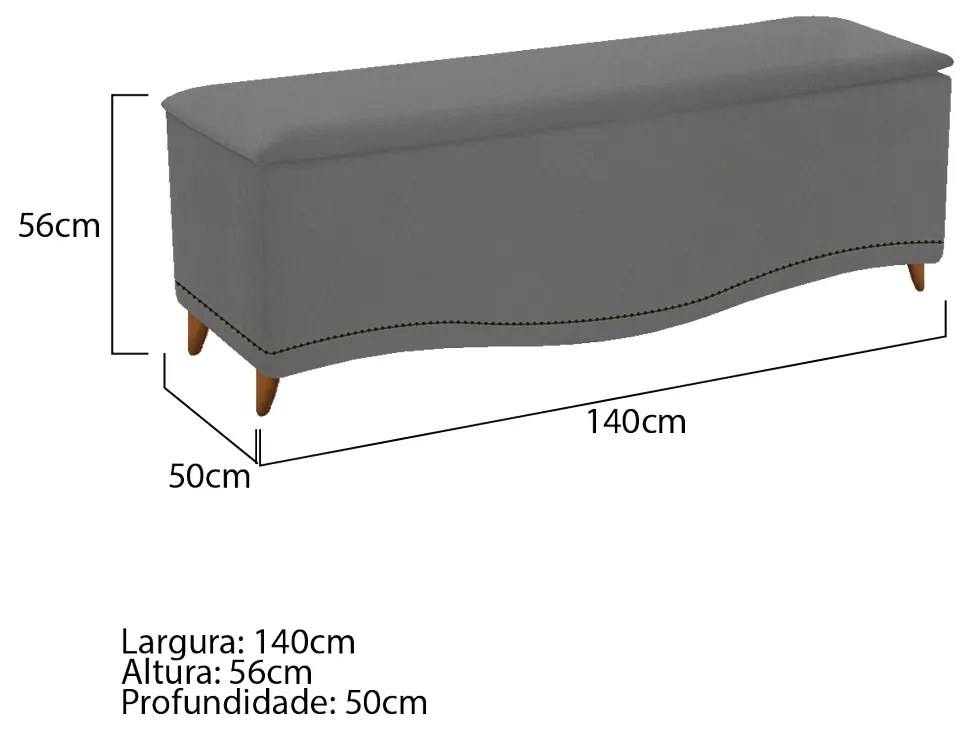 Calçadeira Estofada Yasmim 140 cm Casal Suede Cinza - ADJ Decor
