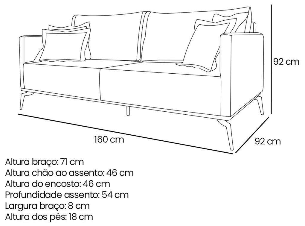 Sofá 2 Lugares Escritório Recepção Calypso SPZ 160cm Linho - ADJ Decor