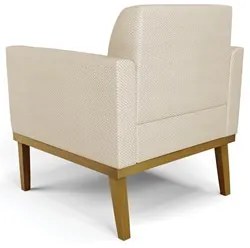 Poltrona Decorativa Base Madeira Castanho Maressa Veludo Luxo Off Whit