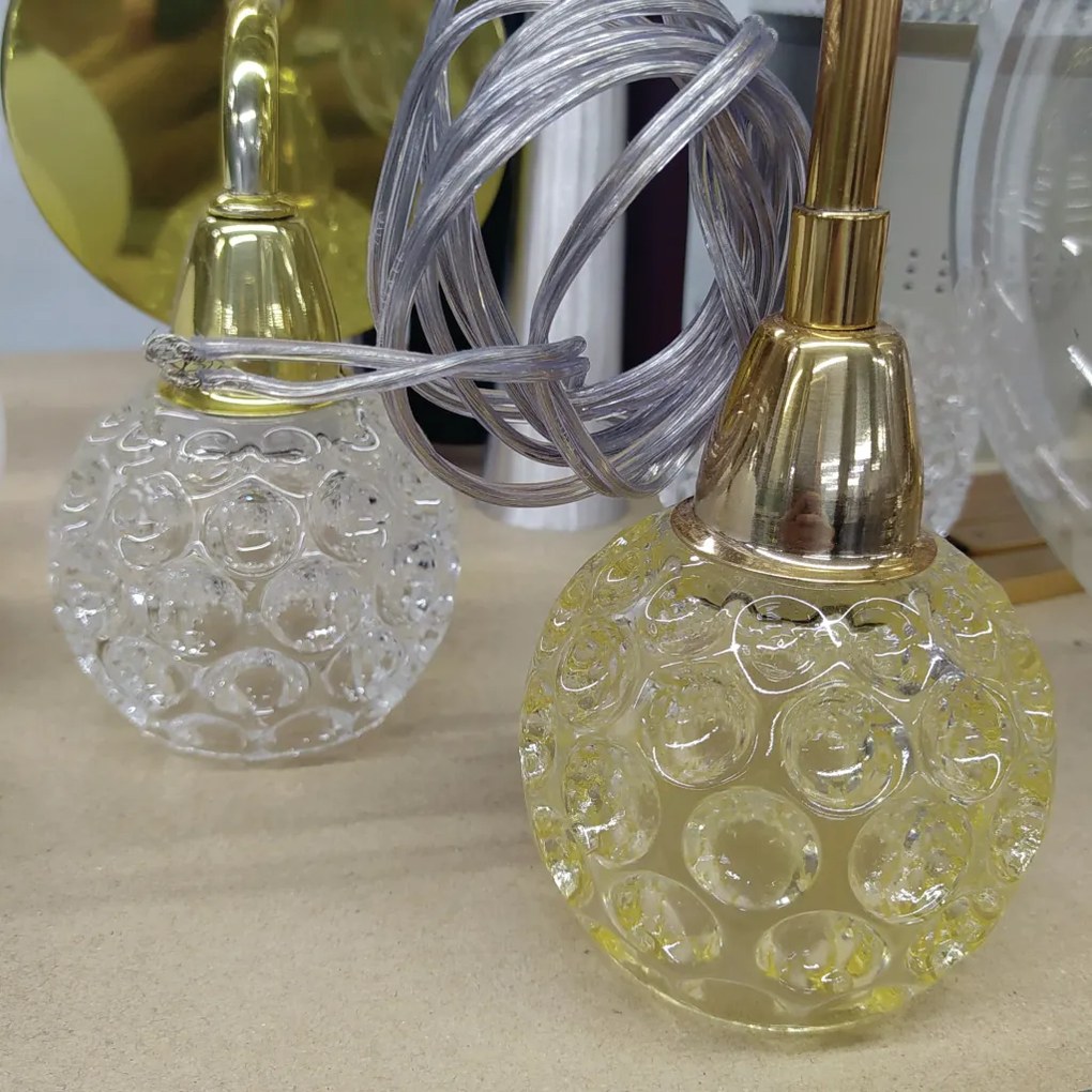 Arandela Bolinha Haste Curva 12X15,5X17Cm Metal E Vidro Cristal Ø8Cm 0... (DOURADO FOSCO, AMBAR)