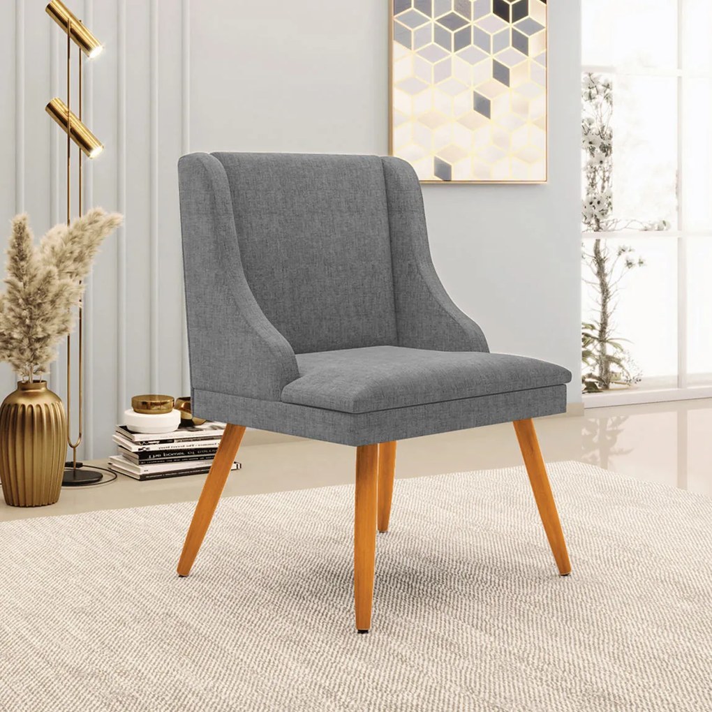 Poltrona Decorativa Pés Palito de Madeira Firenze Linho Grafite/Natural G19 - Gran Belo