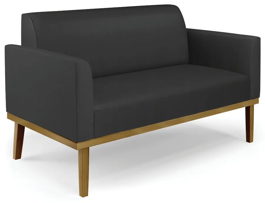 Poltrona Namoradeira Decorativa Isabella Pés Fixo em Madeira Castanho PU Preto G19 - Gran Belo