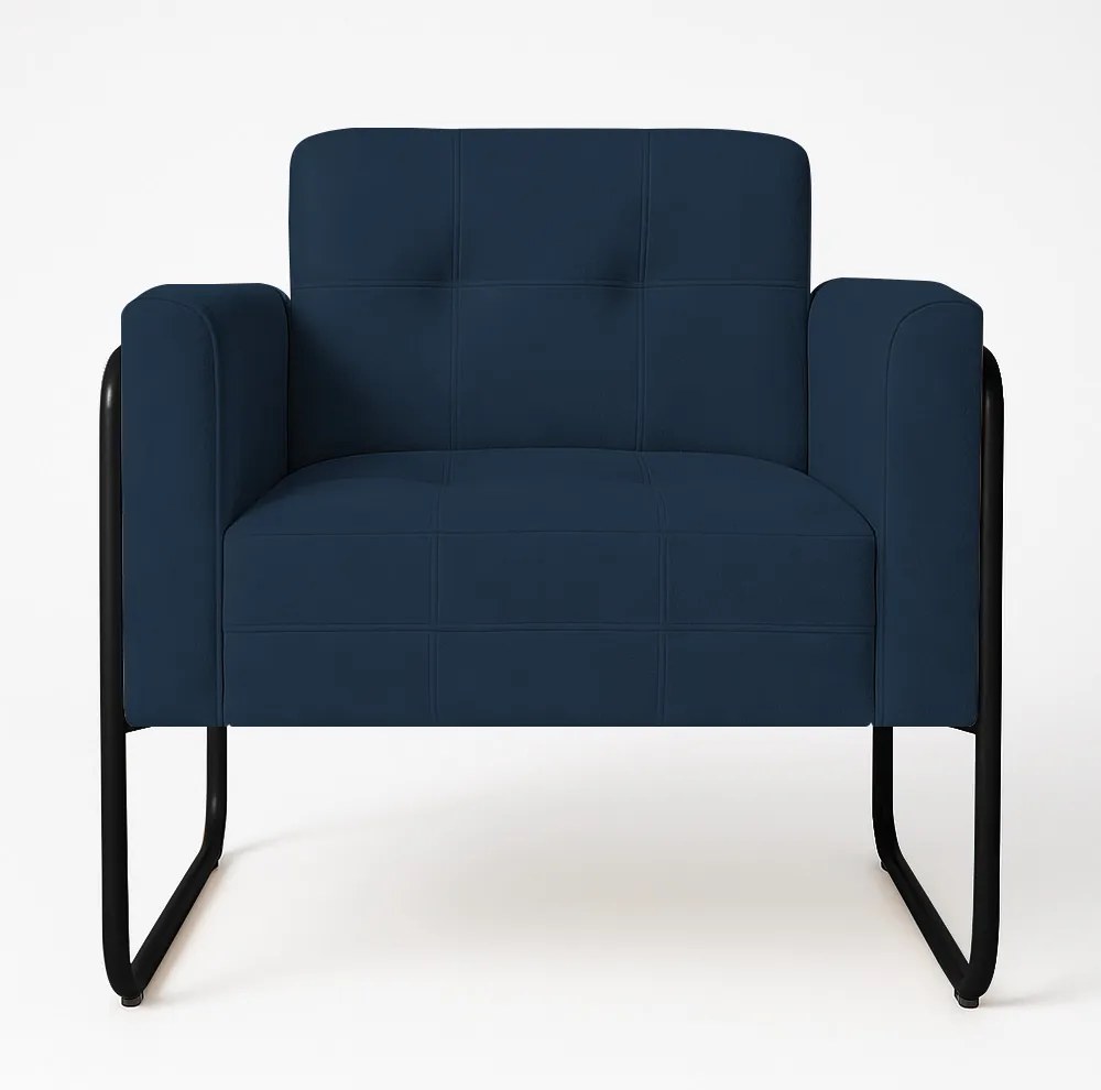 Poltrona Sala Industrial Alta Tubo Preto Elisa Suede D03 - D'Rossi - Azul Marinho