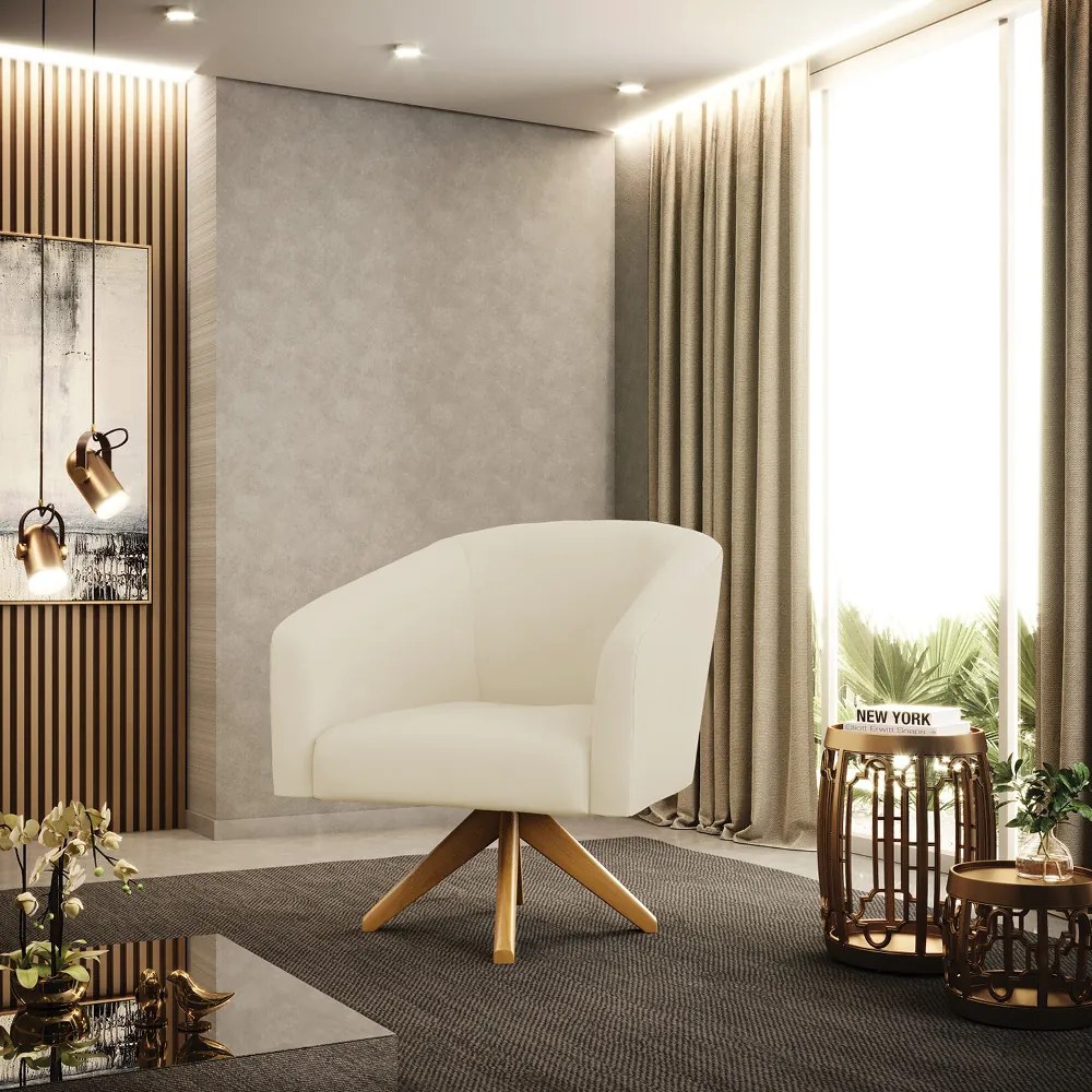 Poltrona Decorativa Giratória MA30 Stella Cotelê Ext/Veludo D03 - D'Rossi - Off White