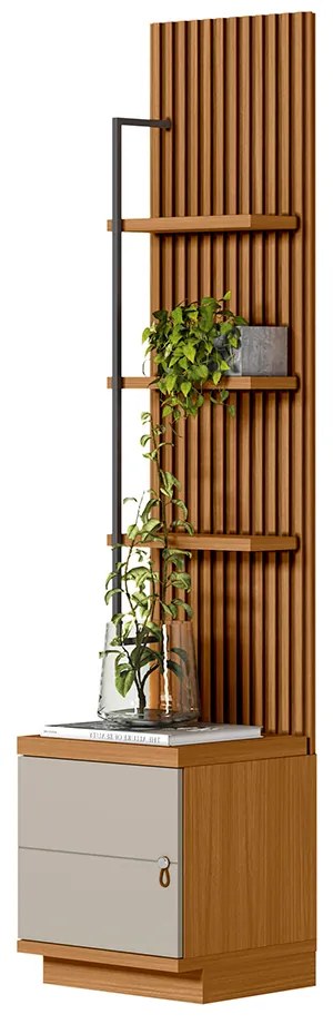 Módulo Lateral Decorativo Aloha Ripado com Prateleiras e Porta Nature/Off White G77 - Gran Belo
