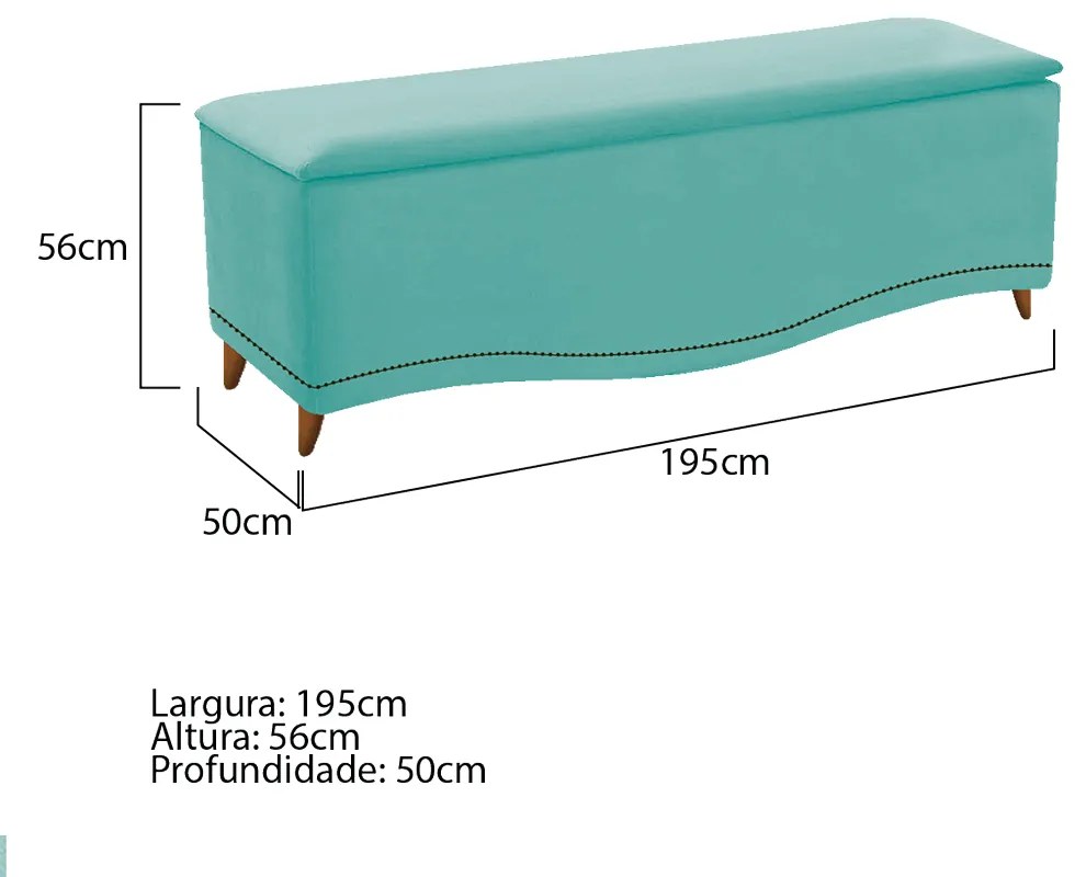Calçadeira Estofada Yasmim 195 cm King Size Suede Azul Tiffany - ADJ Decor
