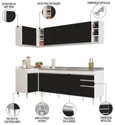 Armário de Cozinha Modulado de Canto Direito 5 Peças CP45 com Pia Inox