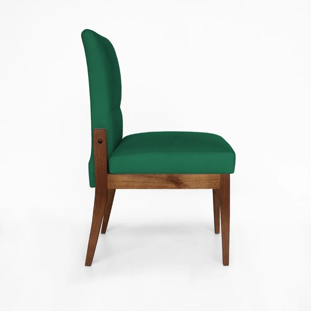 Cadeira De Jantar Aurora Base Madeira Maciça Estofada Suede Verde Bandeira