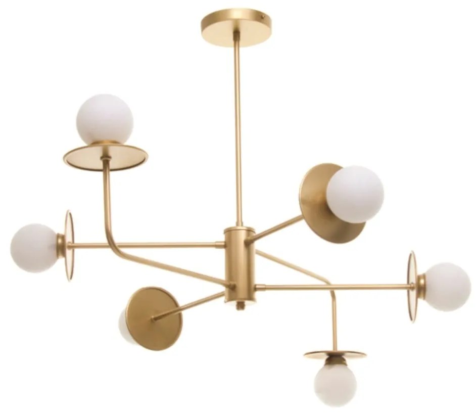 Plafon Mixed Haste Fixa Ø80X60Cm Globo Ø8Cm 6Xg9 - Old Artisan Plf-561... (CHAMPANHE, FOSCO (Branco))
