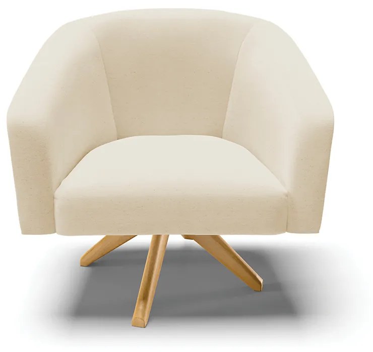 Poltrona Sala Decorativa Giratória Madeira Kit 2 Stella Linho D03 - D'Rossi - A19 Bege