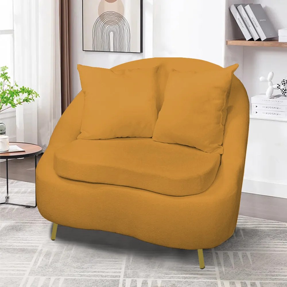 Poltrona Decorativa Orgânica Pé Ferro Dourado Zaya Bouclê C05 - D'Rossi - Mostarda