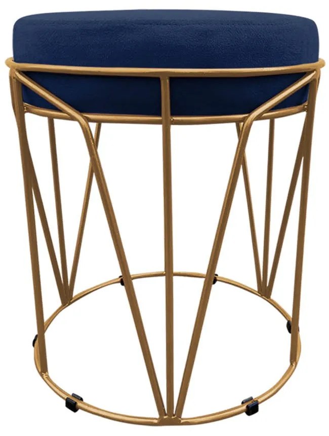 Puff Multiuso com Mesa Babu 2 em 1 Suede Base Dourado D'Rossi - Azul Marinho
