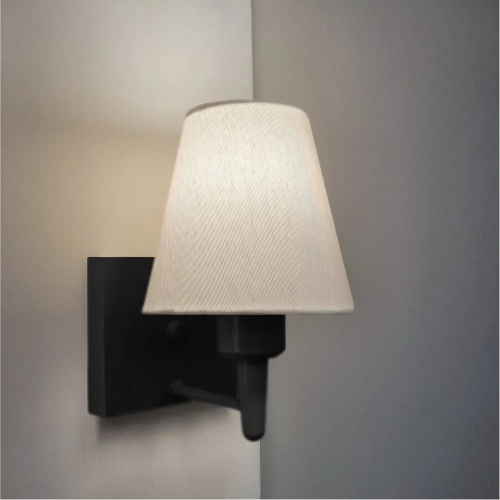Arandela Quadrada Md-2034 Preto Cúpula em Tecido Cone Branco - Bivolt
