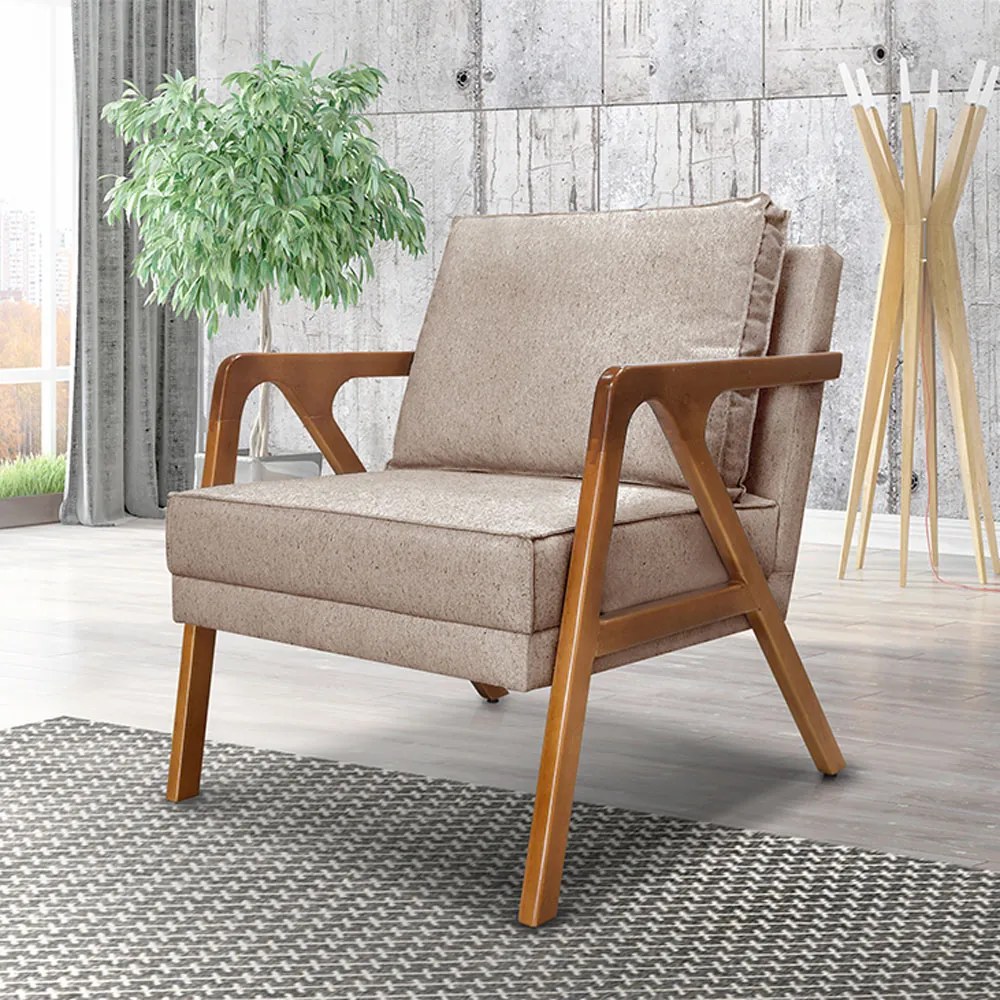 Kit 2 Poltronas Decorativas De Luxo Frida Linho Rústico Areia G63 - Gran Belo