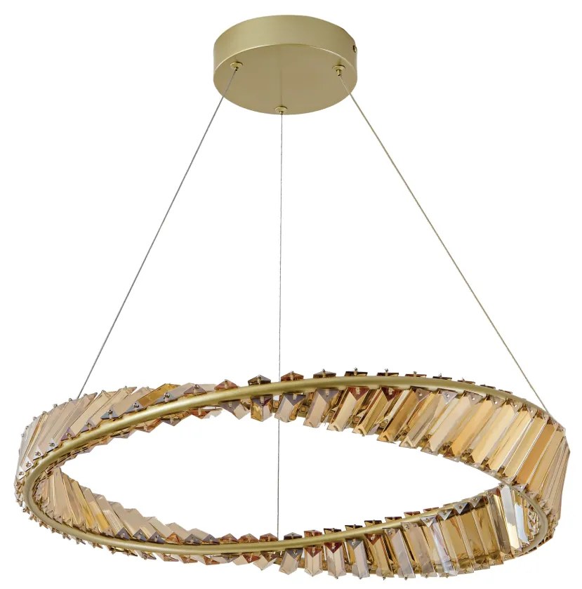 Pendente Mandala Ø60X8Cm Led 60W 3000K Bivolt Alumínio Dourado Cristai...