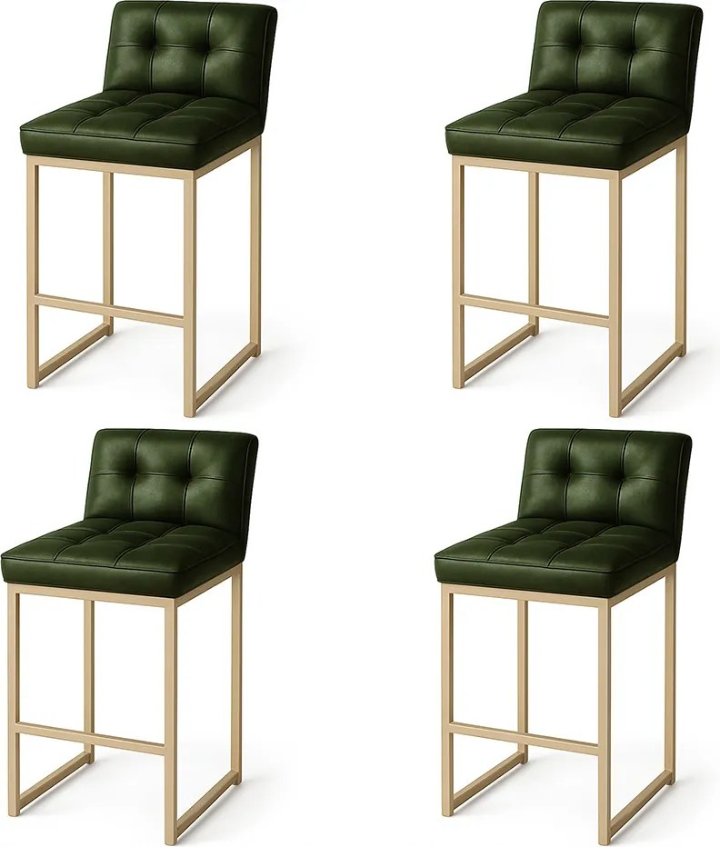 Banqueta Cozinha Alta com Encosto Industrial Kit 4 Champanhe Lirina PU Verde C05 - D'Rossi