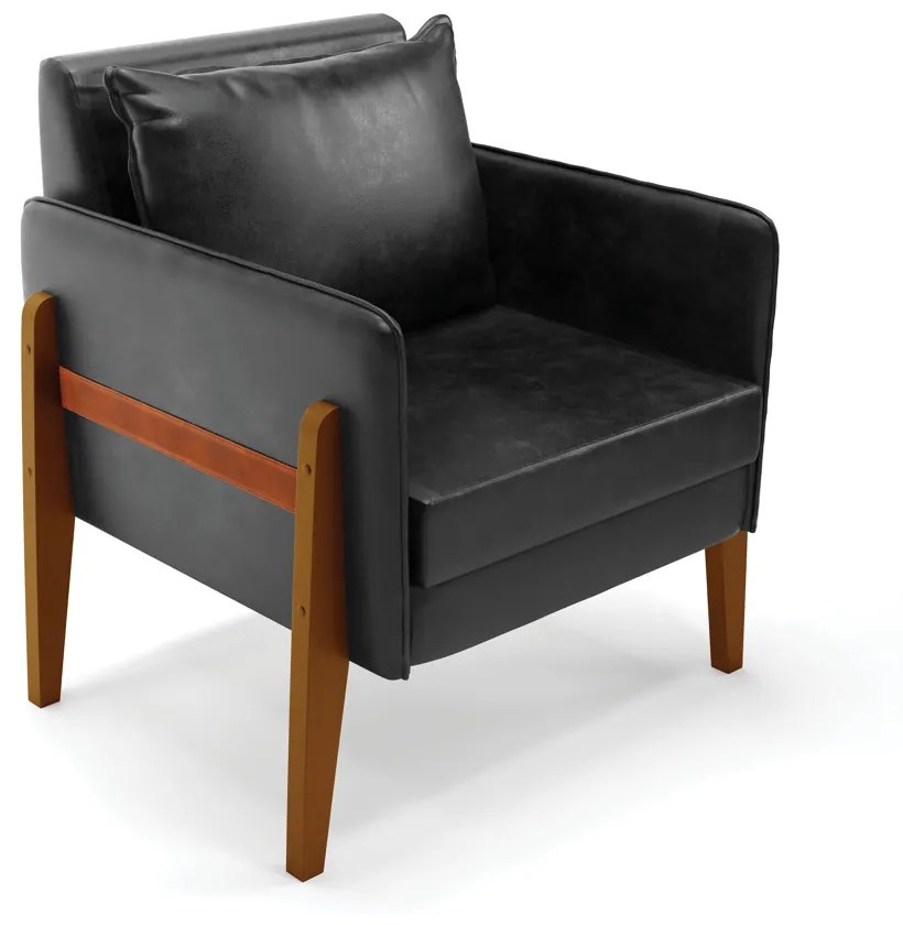 Poltrona Lana Corano Base de Madeira D03 - D'Rossi  - Preto