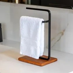 Porta Toalha de Rosto Para Pia Glam Base de Madeira D09 Preto - Mpozen