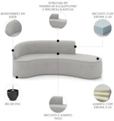 Sofá 4 Lugares 220cm Wendi e Poltrona Steve Suede Cinza I01 - Mpozena
