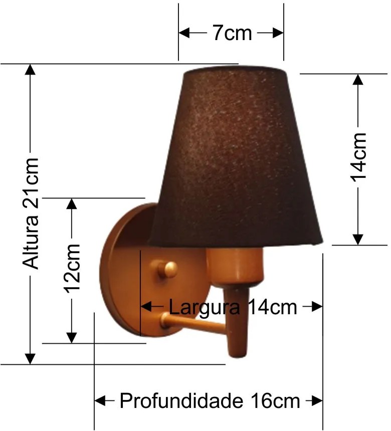 Arandela Cone Md-2004 Base Cobre Cúpula em Tecido 14/14x07cm Café - Bivolt