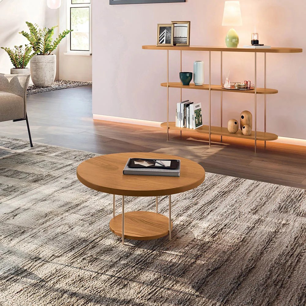 Mesa de Centro Redonda MDF Pés Metálicos Mia Cinamomo H01 - D'Rossi