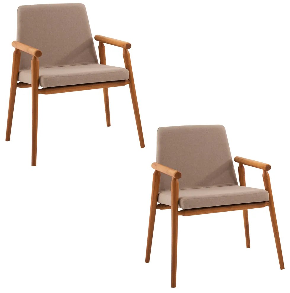 Kit 2 Cadeiras Decorativa Sala de Jantar Sidnei Linho Bege G17 - Gran Belo