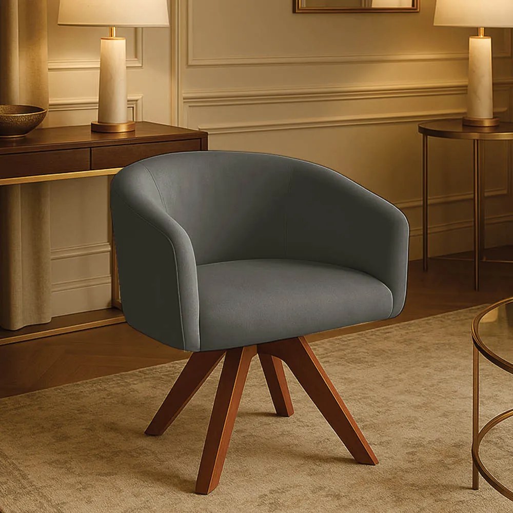 Poltrona Sala Base Giratória Madeira Arielle Suede D03 - D'Rossi - Grafite