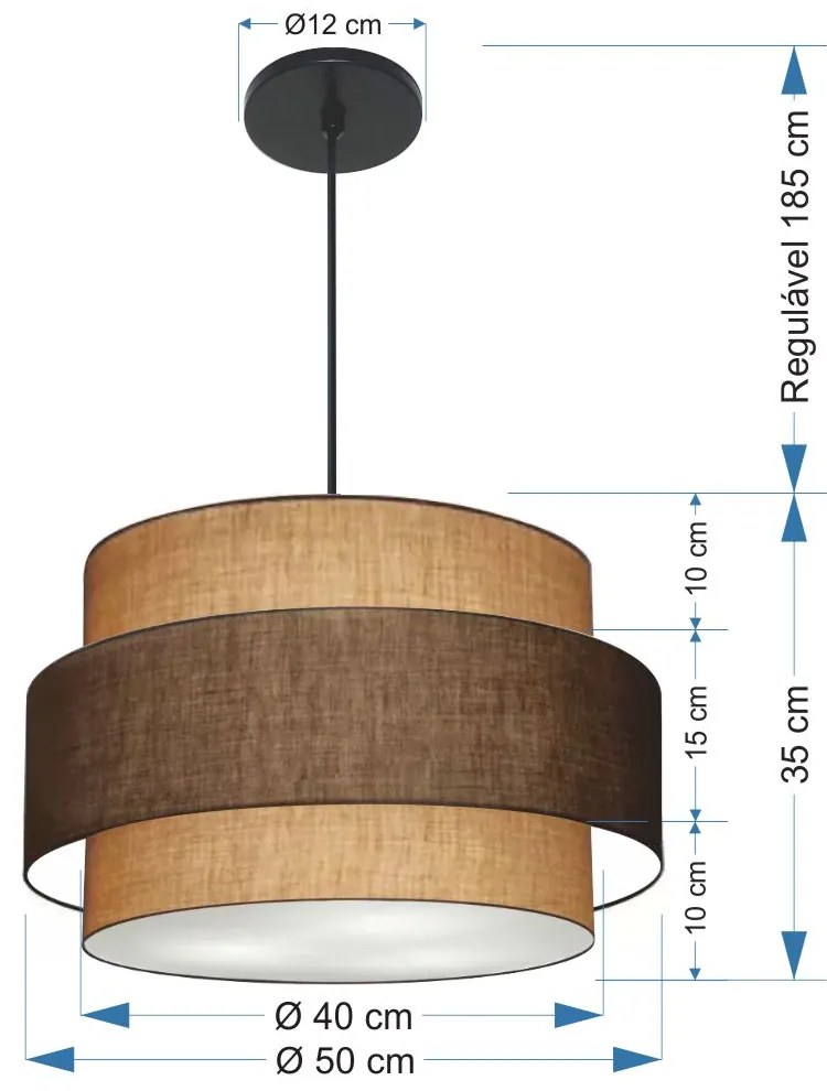 Lustre Pendente Cilíndrico Md-4384 Cúpula em Tecido Café e Palha Tam 50cm