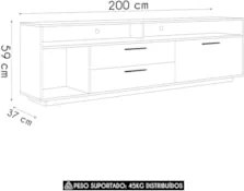 Rack TV 75 Pol 200cm Com LED 1 Porta Mova Mel/Grafite A05 - Mpozenato