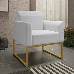 Kit 2 Poltronas Decorativas Base Industrial Dourada Maressa A05 Linho