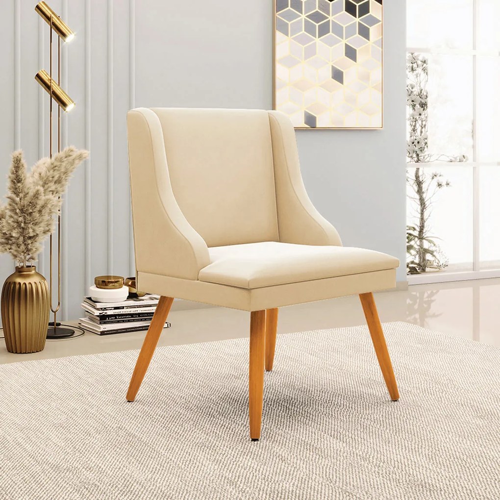 Kit 2 Poltronas Decorativas Pés Palito de Madeira Firenze Suede Bege/Natural G19 - Gran Belo