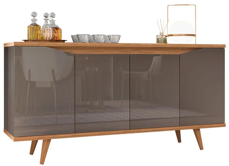 Aparador Buffet 4 Portas Kira C02 - D'Rossi - Cinza Pérola e Noce