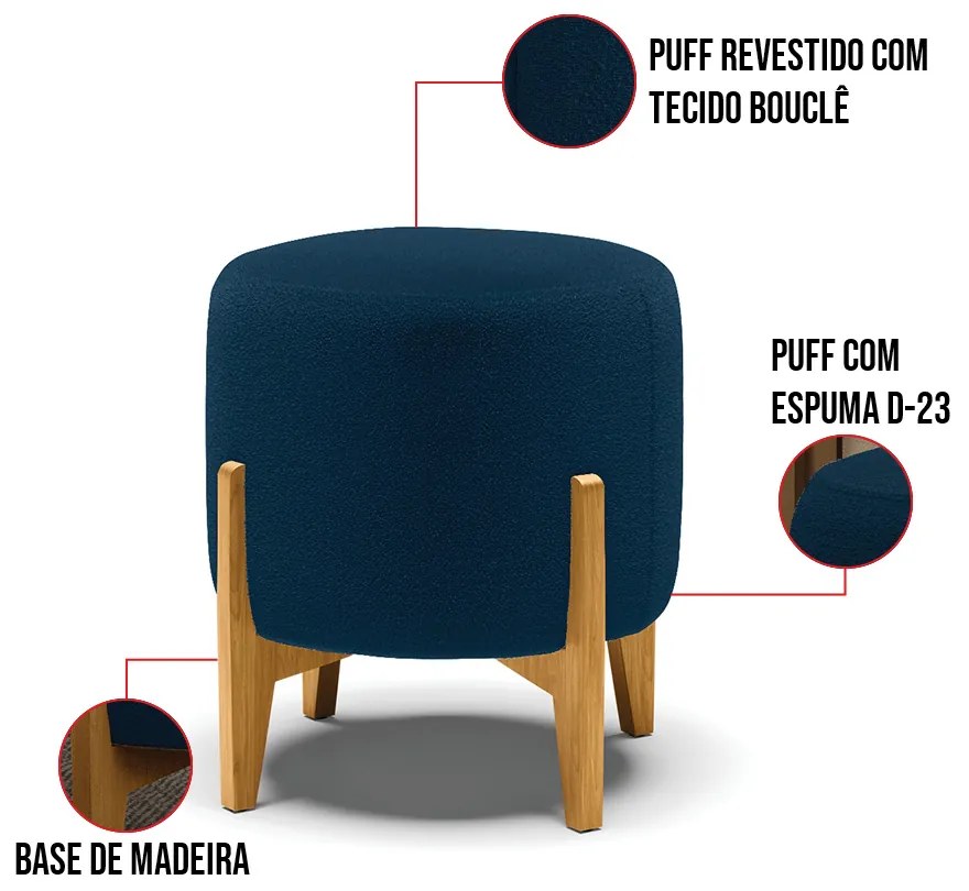 Puff Banqueta Decorativo Base Madeira Stella Bouclê D03 - D'Rossi - Azul